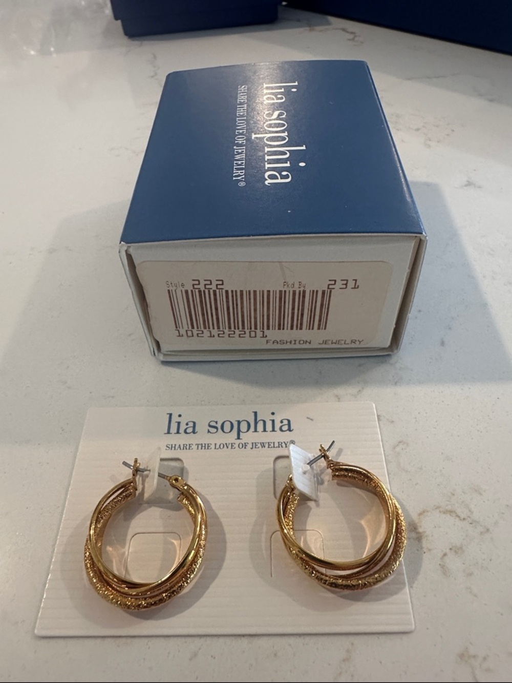 Lia Sophia Gold Textured Double Hoop Earrings - Picture 4 of 5